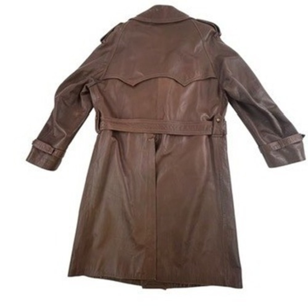 Stanley Blacker Leather‎ Coat 44 Mens Vintage Brown Trench Belted Long Jacket - Picture 2 of 16